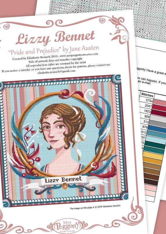 Lizzy Bennet Cross Stitch Pattern - Jane Austen- Pride and