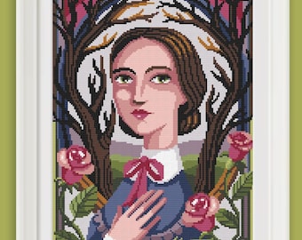 Cross stitch pattern- Jane Eyre portrait -  Charlotte Bronte -Pattern Keeper - diamond painting - DMC - macramè - fan art- PDF