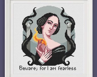 Cross stitch pattern - Mary Shelley -   Beware; for I am fearless  - diamond painting - DMC - macramè - fan art- PDF