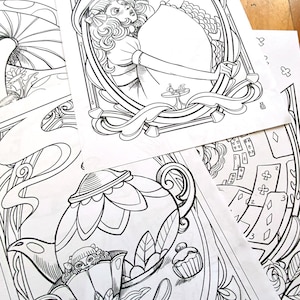 Coloring book - 5 pagine Alice nel paese delle meraviglie - VOL 2 Grande e Piccola - subito scaricabile