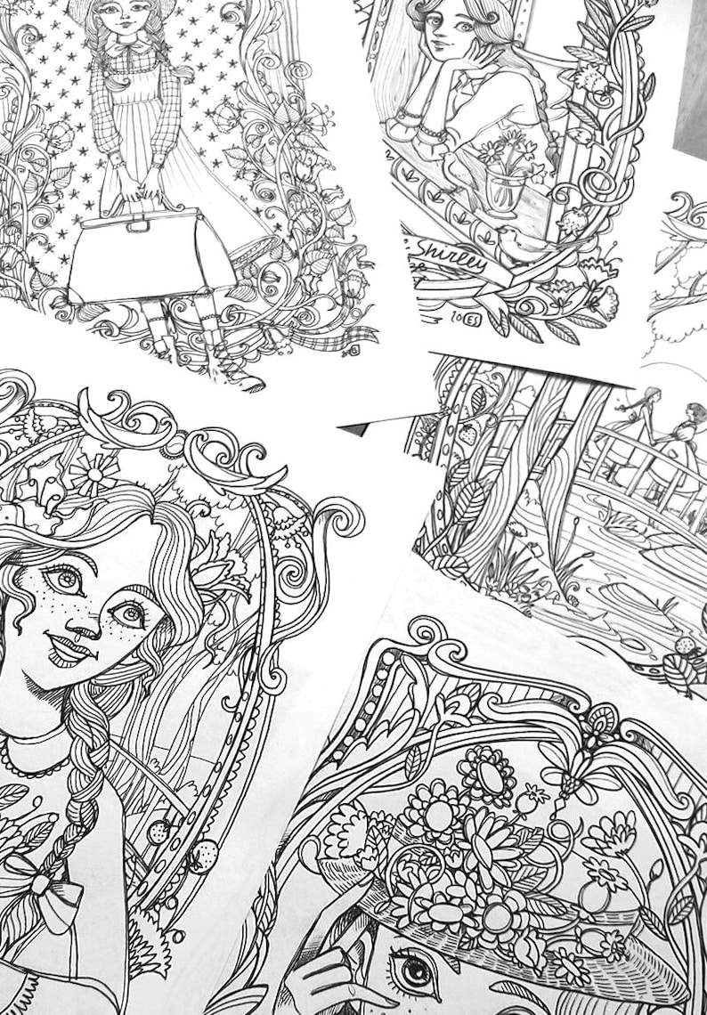 5 PDF Anne Shirley coloring book- Lucy Maud Montgomery Anne of the Green Gables- Instant download - Printable illustration image 1