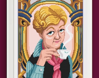 Korsstygnsmönster - Jessica Fletcher - Angela Lansbury - Mord, hon skrev - PDF-mönster med symboler och färger, nedladdningsbart direkt