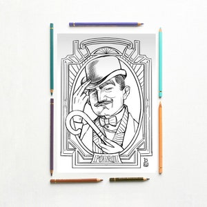 Disegno da colorare PDF- Agatha Christie - Ritratto di Hercule Poirot - PDF subito scaricabile