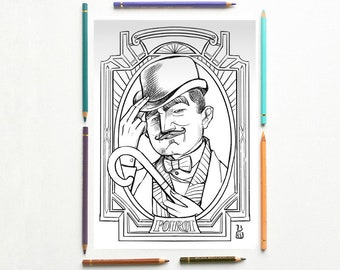 Coloring page PDF - Agatha Christie - Hercule Poirot portrait Coloring page - Instant download - Art Printable illustration PDF