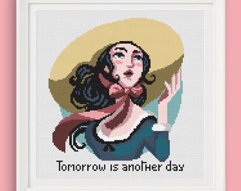 Cross stitch pattern - Scarlett O'Hara - Margaret Mitchell - Gone with the wind - tomorrow is another day - diamond paintings, macramè -PDF