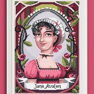 Cross stitch pattern - Jane Austen portrait - macrame diamond painting pixel art PDF Instant download - Suitable also for Pattern Keeper