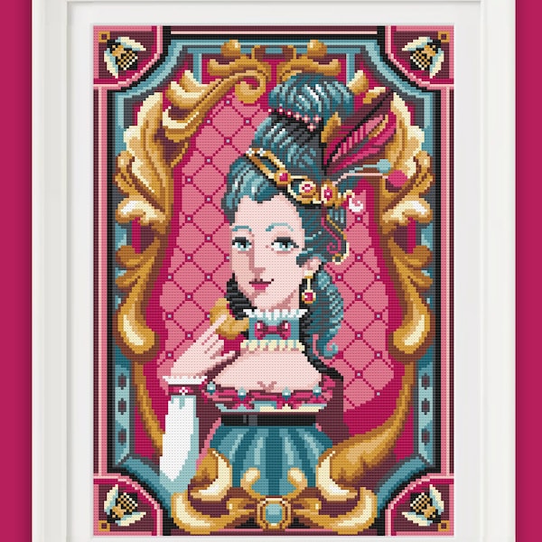 Cross stitch pattern - Marie Antoinette portrait - diamond painting - DMC - macramè - PDF