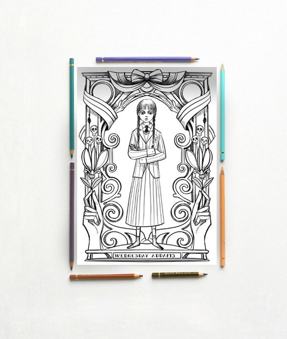 Disegno da colorare PDF - Mercoledì Addams -  dalla serie omonima di Tim Burto - subito scaricabile PDF