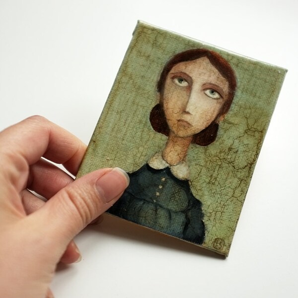 Jane Eyre - Charlotte Bronte - Jane Eyre portrait  - Tiny oil pinting portrait on canvas -OOAK original artwork