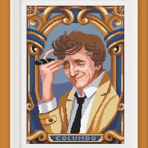 Counted stitch pattern - lieutenant Columbo - Peter Falk portrait -   PDF Instant download