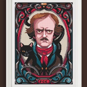 Wzór do haftu krzyżykowego - Edgar Allan Poe - Portret - haft krzyżykowy, malowanie diamentowe, makrama, natychmiastowo pobieralny plik PDF