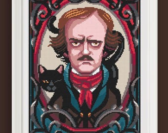 Patrón de punto de cruz - Edgar Allan Poe - Retrato - Punto de cruz, pintura de diamantes, macramé, descarga instantánea en PDF