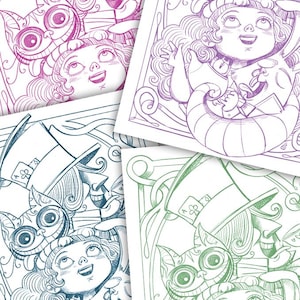 Página para colorir em PDF - Alice no País das Maravilhas - Alice toma chá com suas amigas - Lewis Carroll - Baixe agora imagem 2
