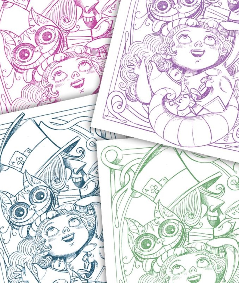 Página para colorir em PDF - Alice no País das Maravilhas - Alice toma chá com suas amigas - Lewis Carroll - Baixe agora imagem 2