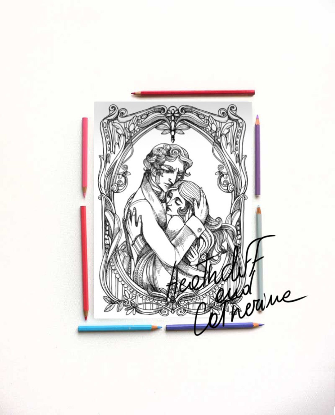 Wuthering Heights Coloring Pages Heathcliff and Catherine in Love