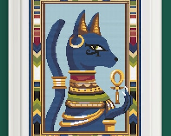 Cross stitch pattern - Bastet- egyptian cat god -  diamond painting - DMC - macramè - PDF