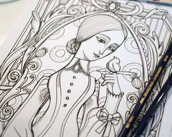 Coloring page PDF -Jane Eyre - Charlotte Bronte - Instant download - Art Printable illustration
