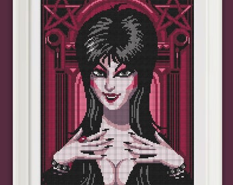 Counted stitch pattern - Elvira mistress of dark - Cassandra Peterson -   PDF Instant download