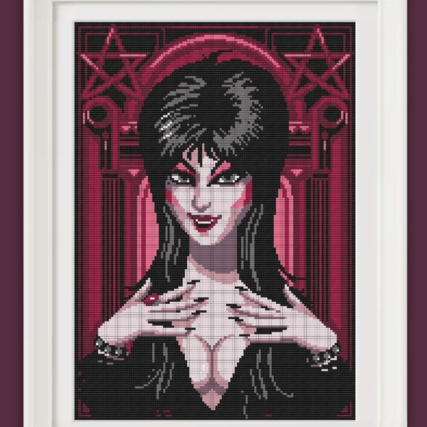 Counted stitch pattern - Elvira mistress of dark - Cassandra Peterson -   PDF Instant download