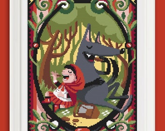 Red Riding Hood and the Wolf - Charles Perrault -printable cross stitch pattern diamond painting - DMC - macramè - fan art- PDF