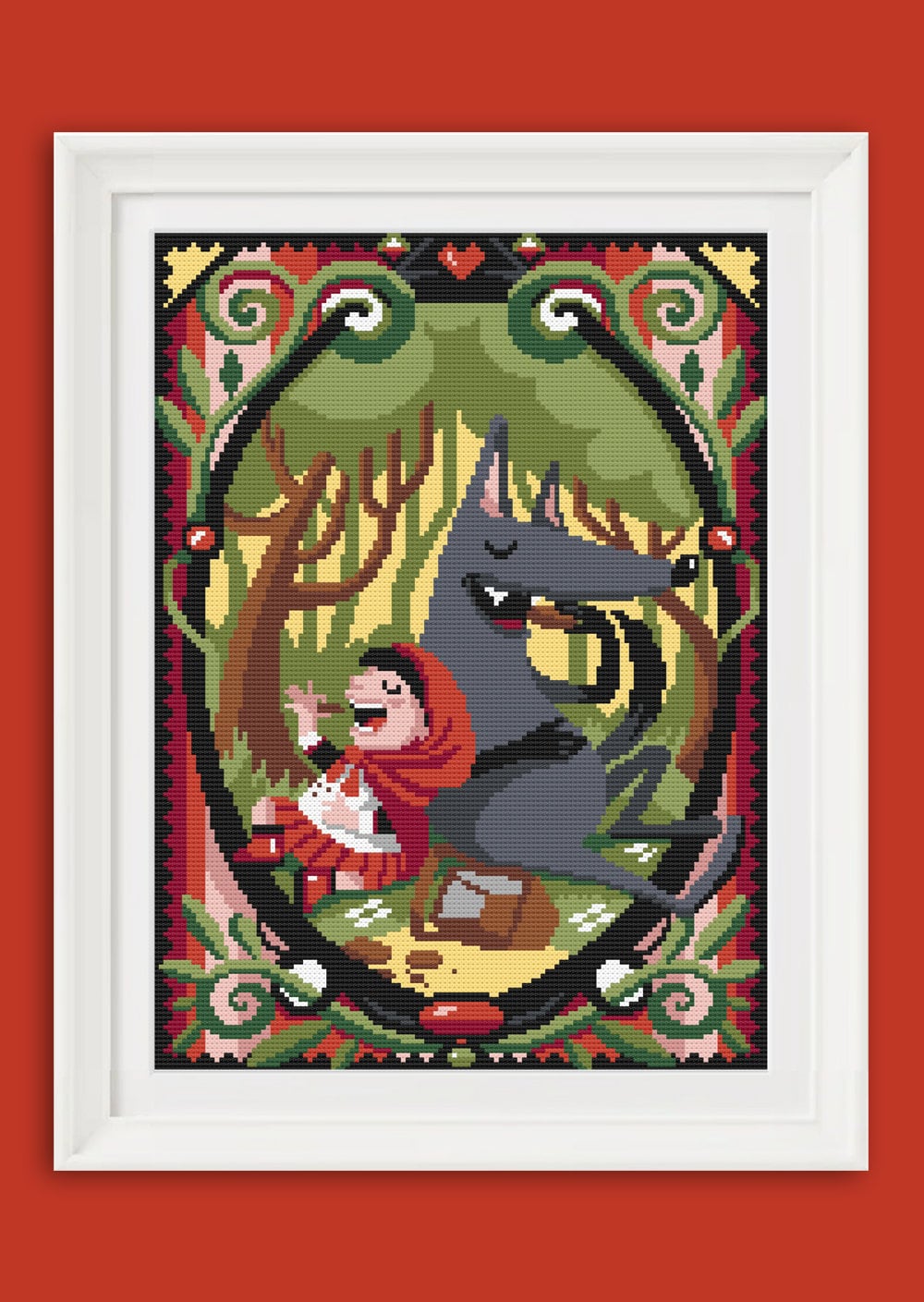 Red Riding Hood and the Wolf - Charles Perrault -printable cross stitch pattern diamond painting - DMC - macramè - fan art- PDF