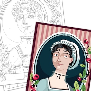 Kit per dipingere - ritratto di Jane Austen - Painting by numbers - Instant download - dipingi la tua illustrazione quante volte vuoi!