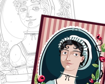 Paint by numbers - Jane Austen portrait -Instant download, illustration paint kit - Art Printable Pattern