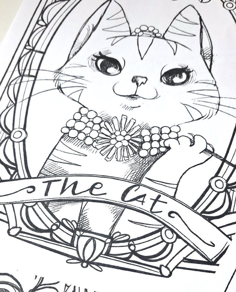 6 CATS coloring bundle PDF - Pluto, Macavity, The Cheshire cat, The Cat, Pangur Ban, Behemoth - 6 illustrations ready to download image 5