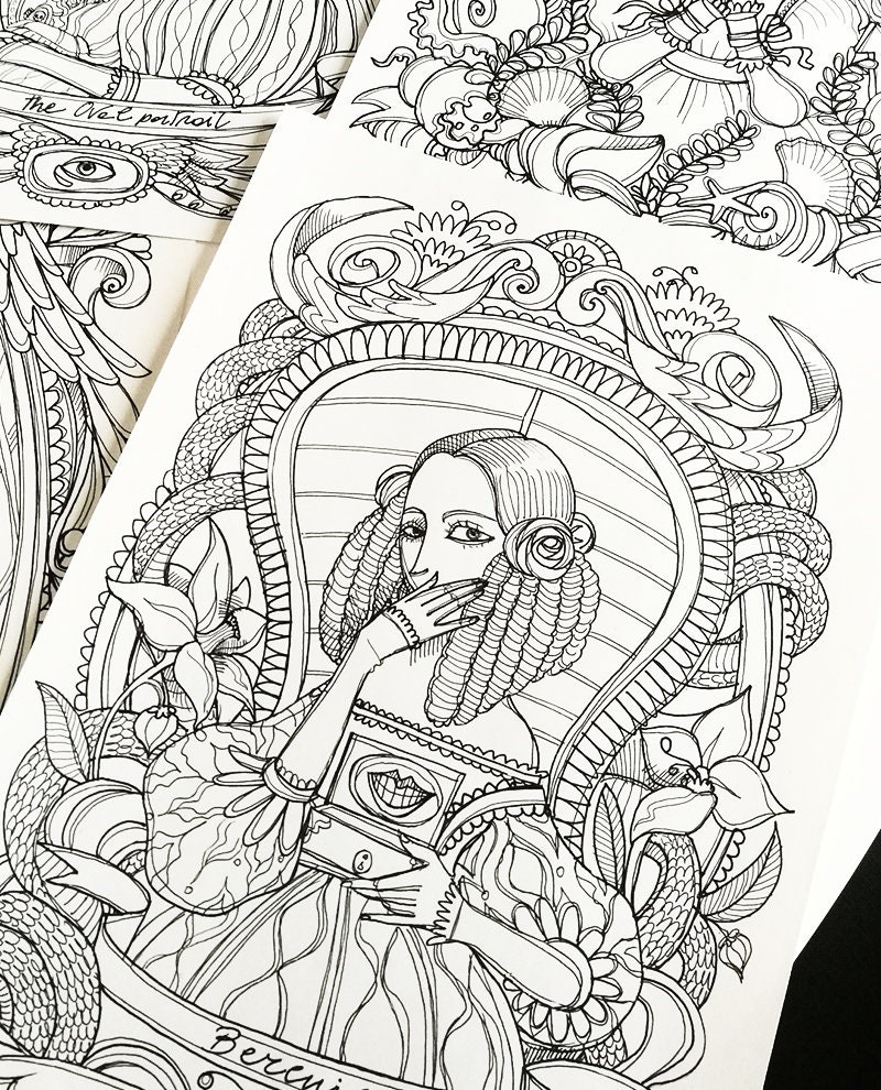 Coloring book Edgar Allan Poe bundle 5 coloring pages | Etsy