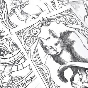 6 CATS coloring bundle PDF - Pluto, Macavity, The Cheshire cat, The Cat, Pangur Ban, Behemoth - 6 illustrations ready to download image 7
