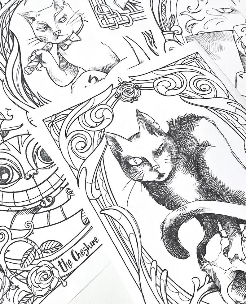 6 CATS coloring bundle PDF - Pluto, Macavity, The Cheshire cat, The Cat, Pangur Ban, Behemoth - 6 illustrations ready to download image 7