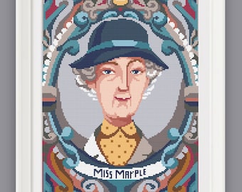 Cross stitch pattern -  Miss Marple  portrait - Agatha Christie- ready to download - Pattern Keeper-colors and symbols black and white PDF