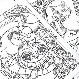 6 CATS coloring bundle PDF - Pluto, Macavity, The Cheshire cat, The Cat, Pangur Ban, Behemoth - 6 illustrations ready to download image 3