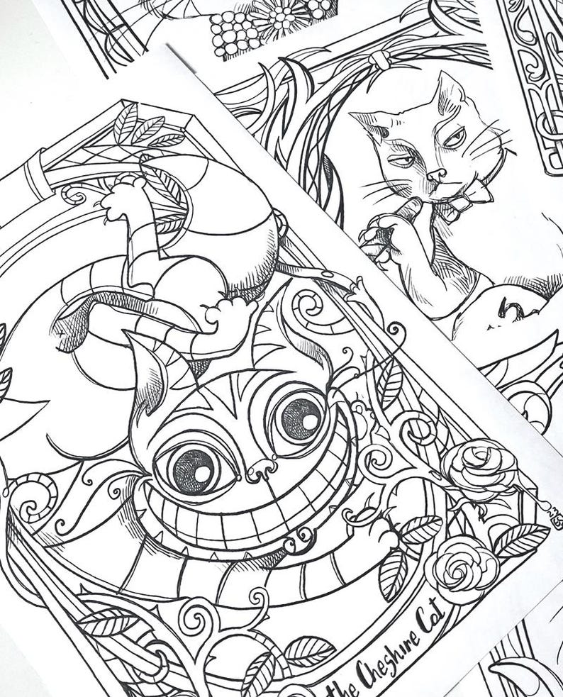 6 CATS coloring bundle PDF - Pluto, Macavity, The Cheshire cat, The Cat, Pangur Ban, Behemoth - 6 illustrations ready to download image 3