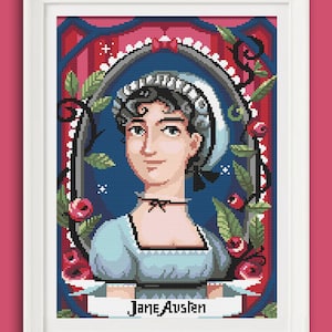 Cross stitch pattern - Jane Austen portrait - macrame diamond painting pixel art PDF Instant download - Suitable also for Pattern Keeper