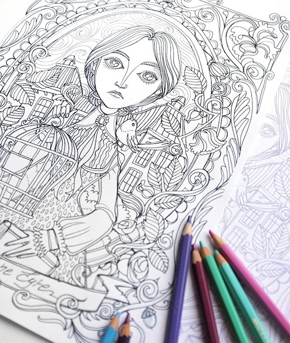 Disegno da colorare PDF - Jane Eyre - Charlotte Bronte -  ritratto di Jane Eyre -  subito scaricabile