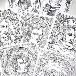 COLORING BOOK PDF 7 different designs - Mr Darcy, Rochester, Heathcliff, Mr Thornton, Count Dracula - The Literary Boyfriends bundle image 1