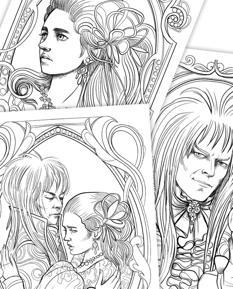 May include: Black and white line art illustration of a couple embracing. The man has long hair and is wearing a suit jacket. The woman has long hair and is wearing a dress. The couple is framed by an ornate border.