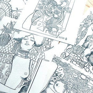 BUNDLE II- 5 disegni da colorare -Gustav Klimt and Mrs Peggotty -quadri famosi da colorare -  5 PDF pronti da scaricare
