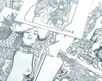 BUNDLE II - 5 Coloring pages inspired by Gustav Klimt paintings - PDF ready to download