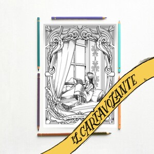 Coloring page illustrazione da colorare PDF -piccola Jane Eyre - Charlotte Bronte -  ritratto di Jane -  PDF subito scaricabile