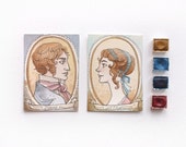 Pride and Prejudice - Jane Austen - Aceo "Mr Darcy and Miss Bennet" - Watercolors and coffe - 2 OOAK original artwork
