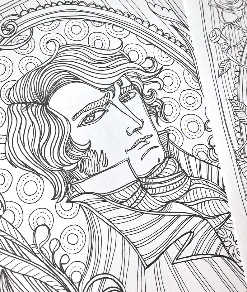 COLORING BOOK PDF 7 different designs - Mr Darcy, Rochester, Heathcliff, Mr Thornton, Count Dracula - The Literary Boyfriends bundle image 2