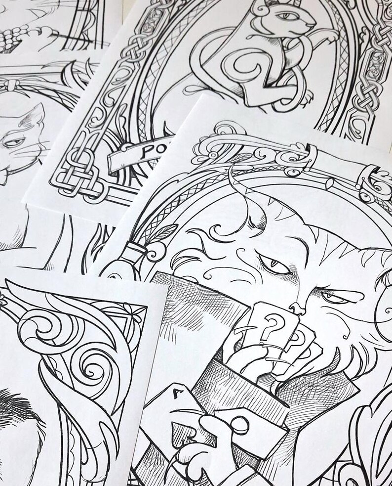 6 CATS coloring bundle PDF - Pluto, Macavity, The Cheshire cat, The Cat, Pangur Ban, Behemoth - 6 illustrations ready to download image 2