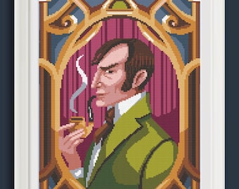 Cross stitch pattern - Sherlock Holmes  - Sir Arthur Conan Doyle - diamond painting, macramè, pixel art, DMC PDF Instant download