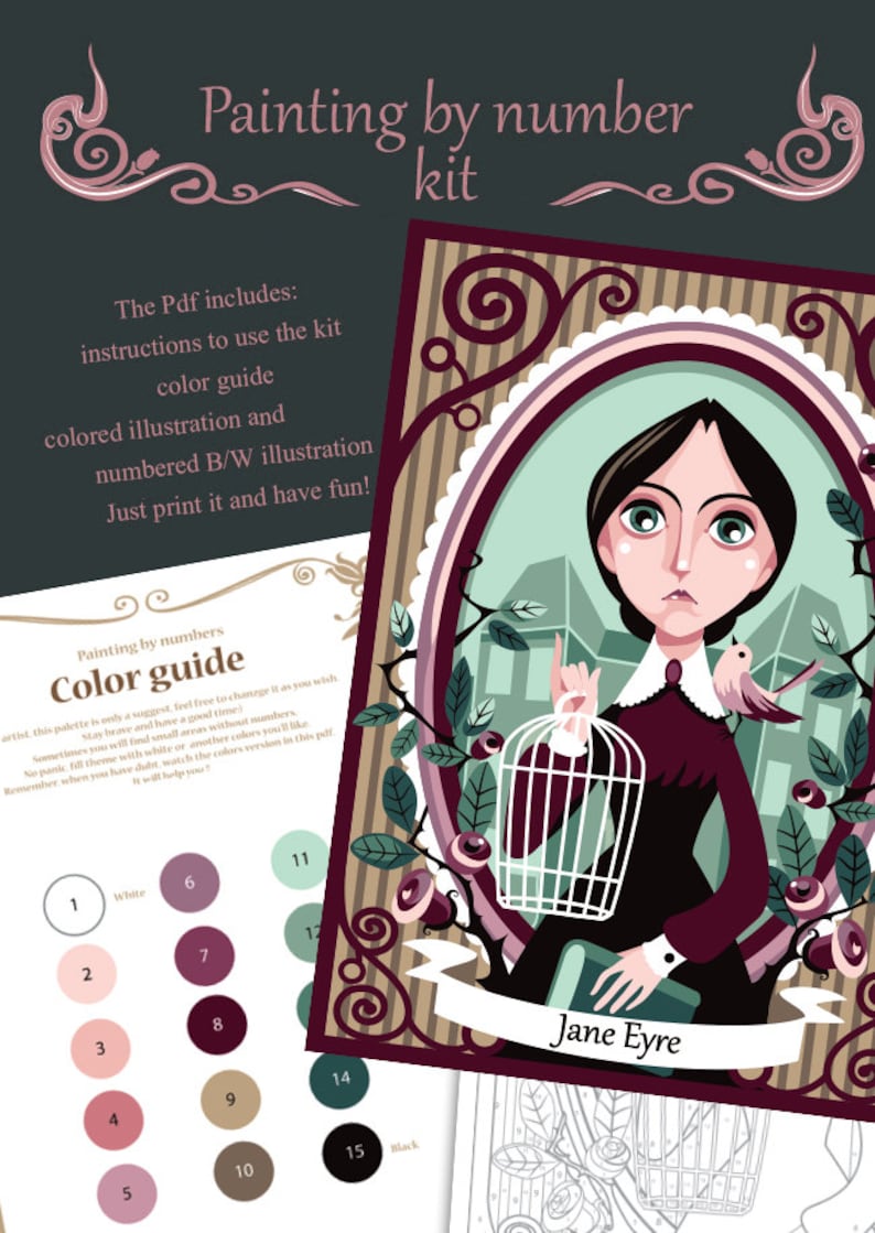 DIY PDF Jane Eyre Painting by numbers Charlotte Bronte Etsy