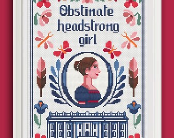 Cross stitch pattern -Lizzy Bennet -  Pride and Prejudice  Jane Austen  - Obstinate headstrong girl - PDF Instant download