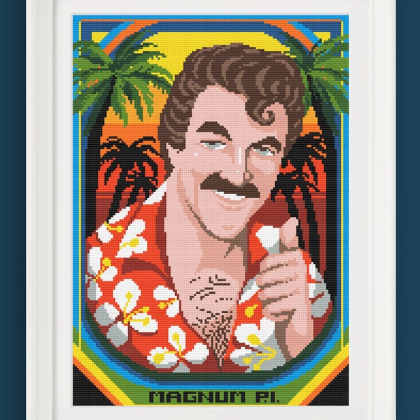 Cross stitch pattern - Magnum P.I.- Tom Selleck - modern embroidery Hama Beads mosaic pixel art macramè needlepoint