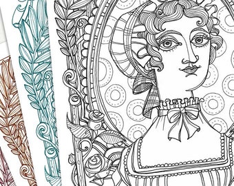 Jane Austen coloring page - Instant download- Art Printable Pattern