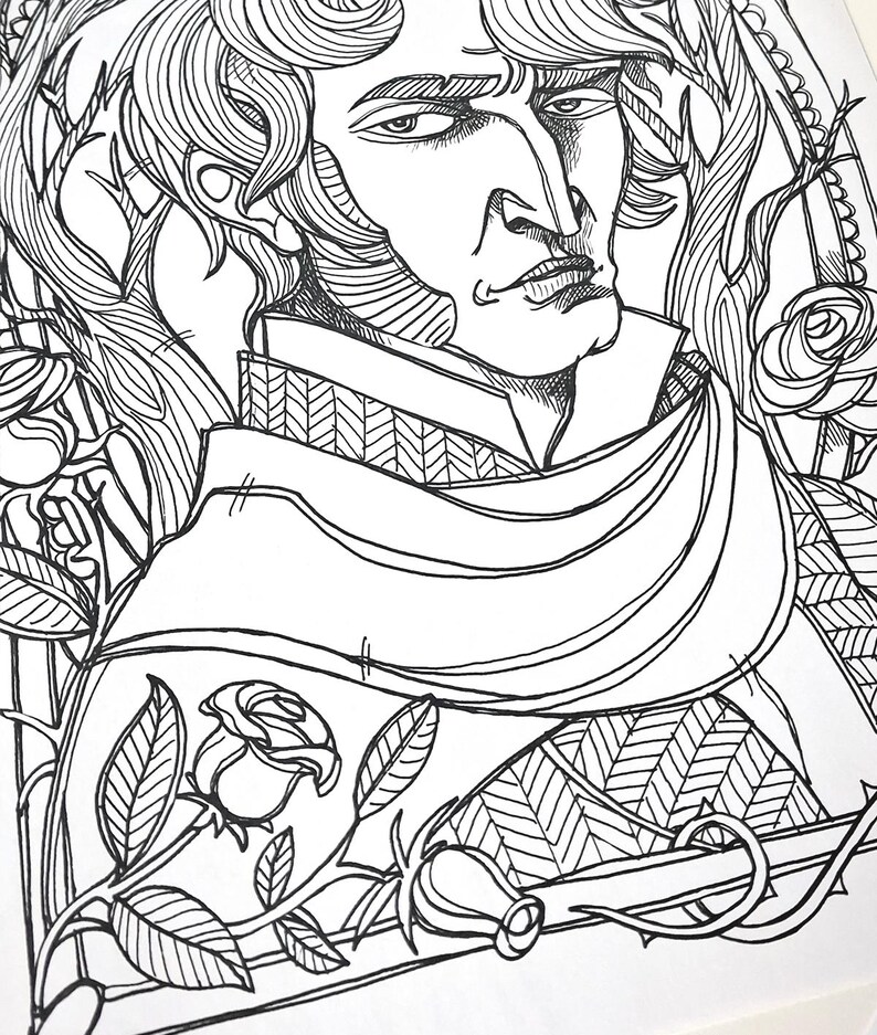 COLORING BOOK PDF 7 different designs - Mr Darcy, Rochester, Heathcliff, Mr Thornton, Count Dracula - The Literary Boyfriends bundle image 5